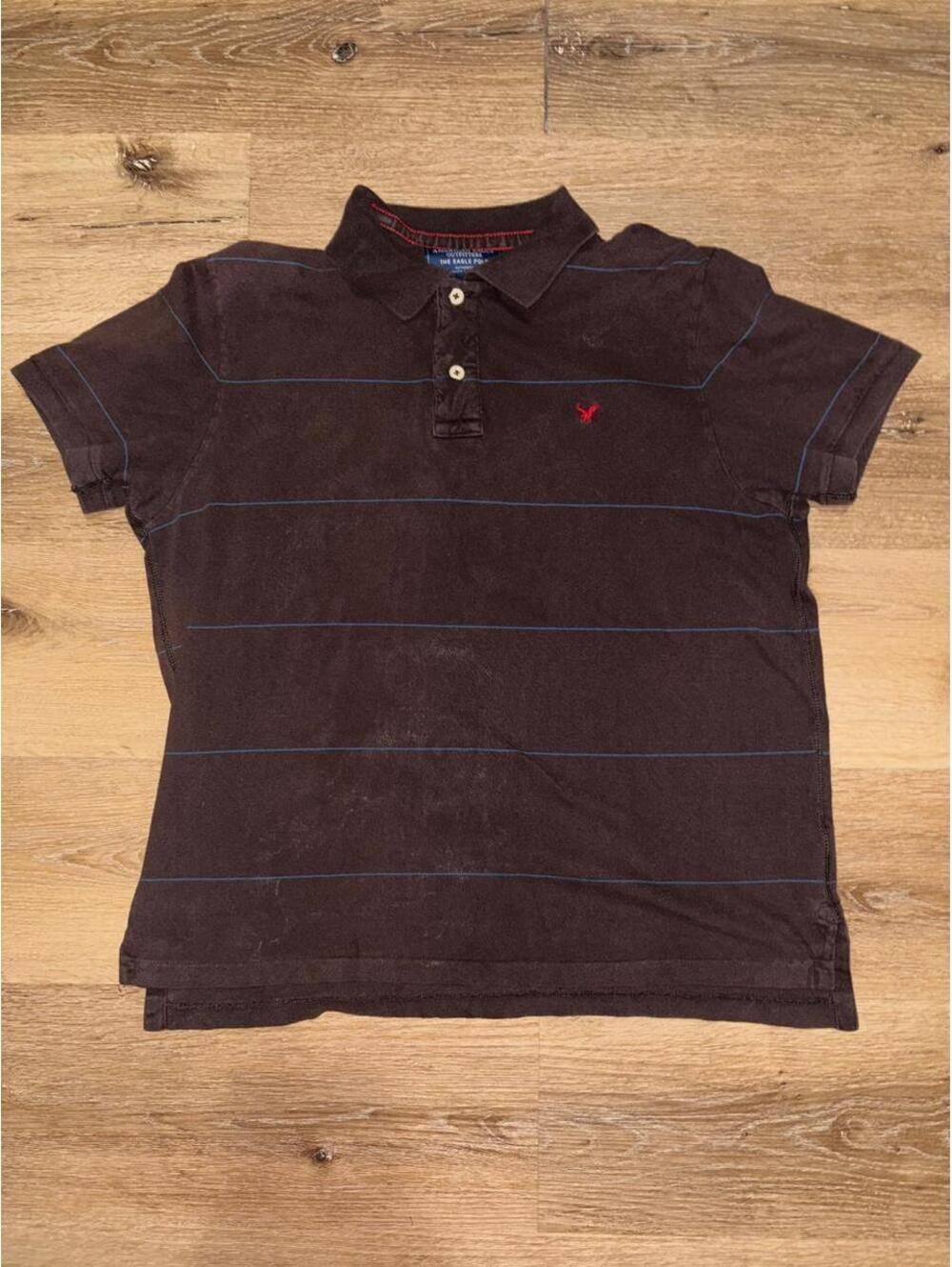 American Eagle Dark Brown Striped Polo Shirt